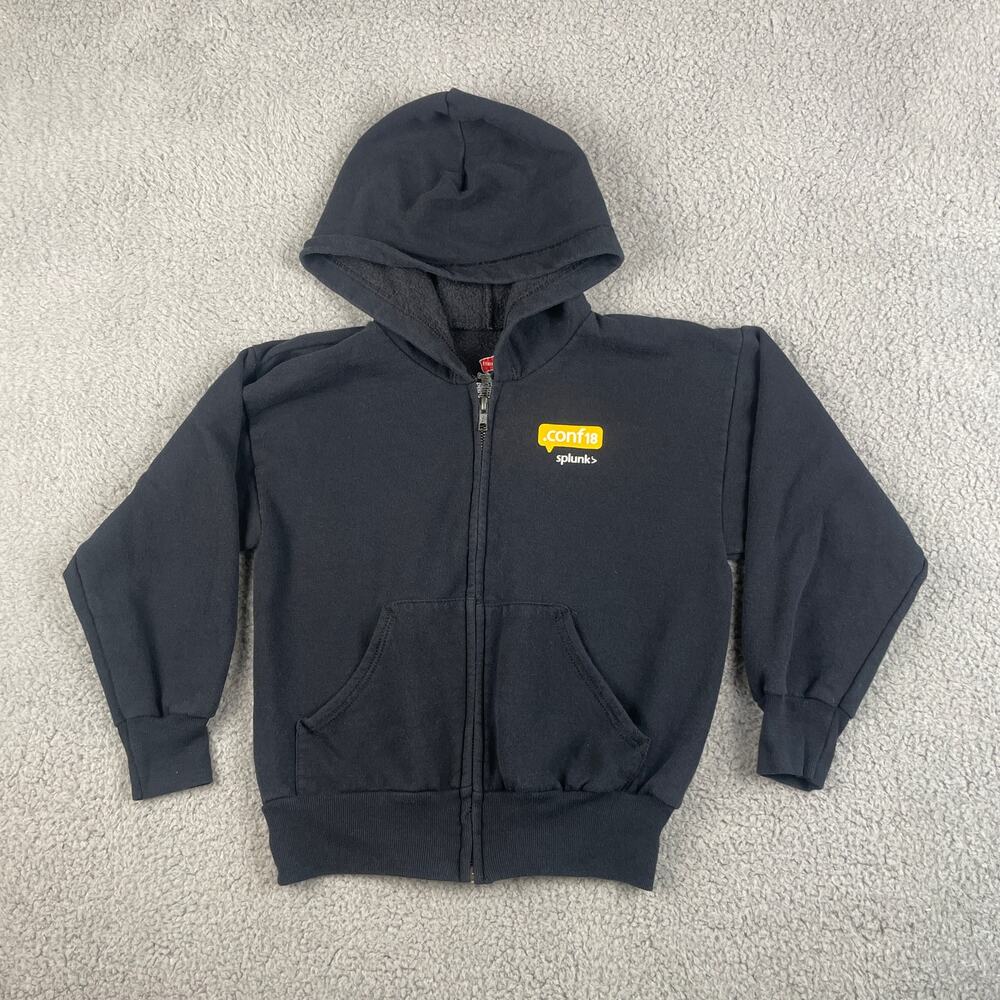 Hanes Youth Boy's Small Black Splunk Cotton Polyester Long Sleeve Zip Up Sweater